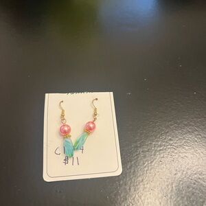 Pink Pearl and Aqua Beaded Drop Earrings - Women Jewelry